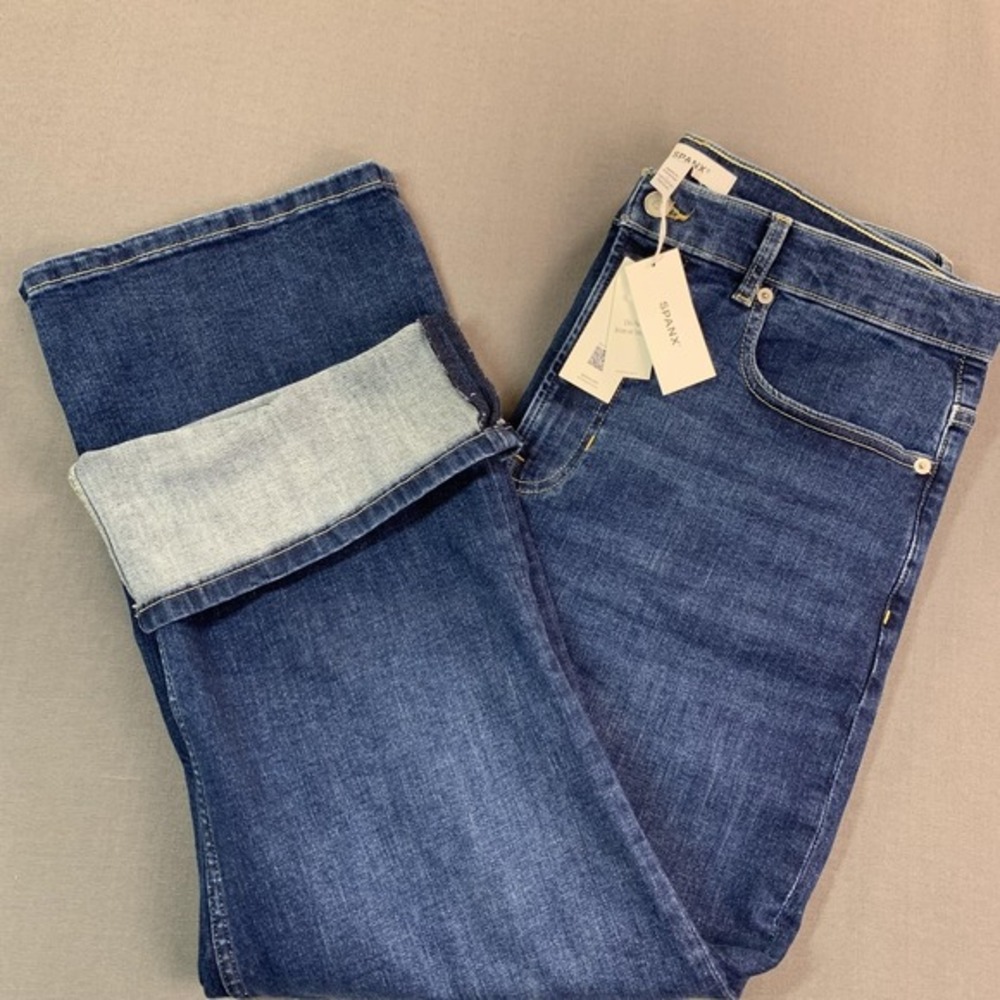 SPANX Dark Blue Wide-Leg Jeans with Cuffed Hem